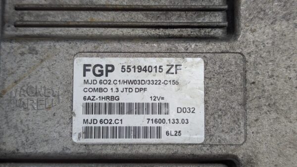 Centralina Motore Opel Combo 1.3 JTD 55194015 MJD6O2.C1 HW03D - immagine 3