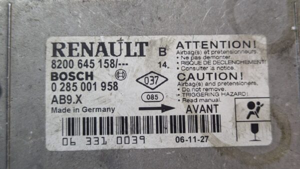Centralina comando airbag Renault Clio 3 8200645158 0285001958 - immagine 3